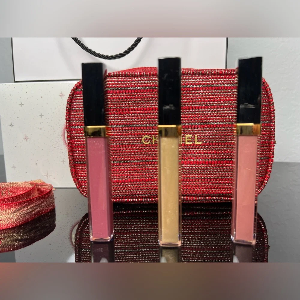 CHANEL GIFT SET 3 Sheer Genius Lipgloss Trio Purse Glossimer Rouge All Inclusive